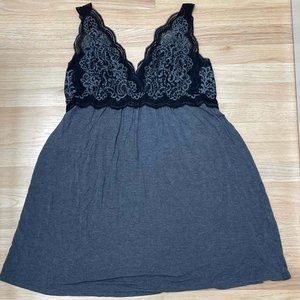 Soma Intimates Nightgown; Grey and Black lace; Size XL